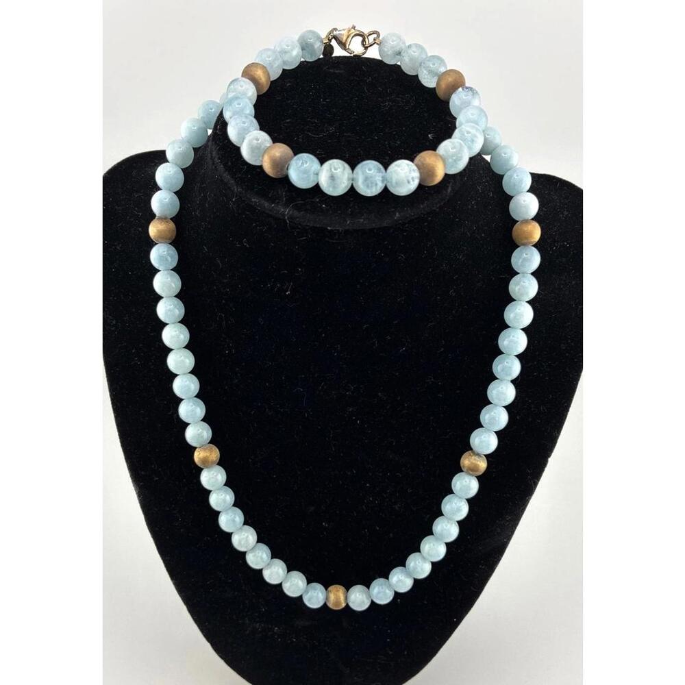 Aquamarine Necklace Bracelet SET Sterling Silver 925 Vintage LIRM